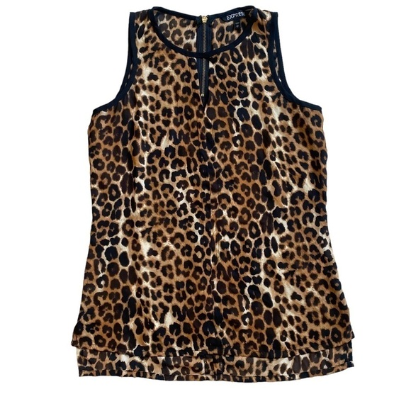 Express Sleeveless Brown Black Cheetah Animal Print Blouse XS - Picture 1 of 11